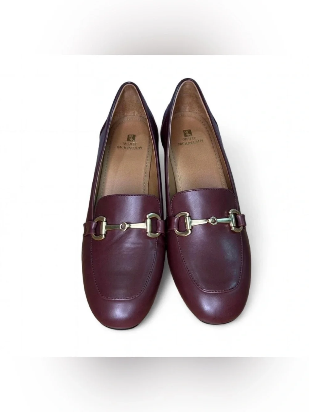 Women's Burgundy Leather Block Heel Loafers